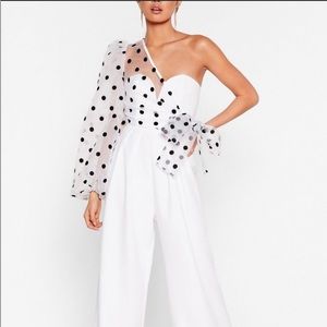 Nasty Gal Polka Dot Organza One Shoulder Jumpsuit